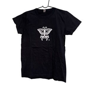 Black T-Shirt with White Graphic Butterfly Design